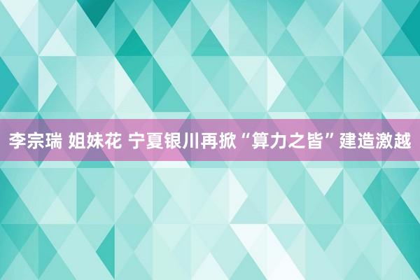 李宗瑞 姐妹花 宁夏银川再掀“算力之皆”建造激越